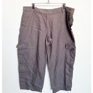 Eileen Fisher Cropped Linen Cargo Wide Leg Pants Womens Plus 16‎ Dark Grey